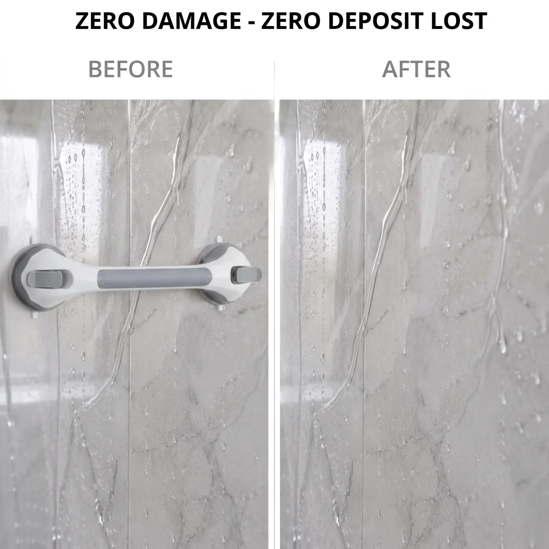 Before and after showing zero wall damage once the bar is removed